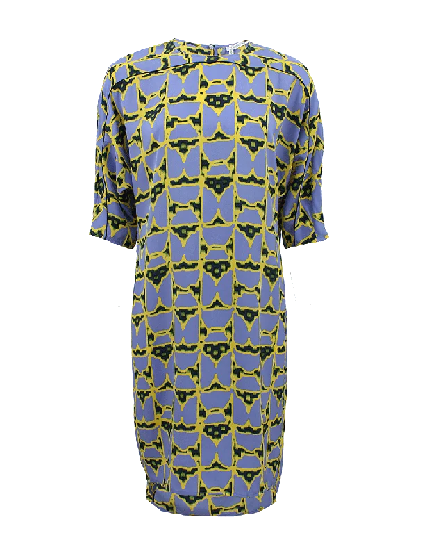 Three-Quarter Sleeve Print Crew Dress Tunics Versatile functional