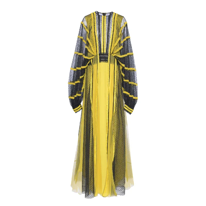 Supria Munjal Yellow and Black Long Tulle Dress Tunics Bridal satin