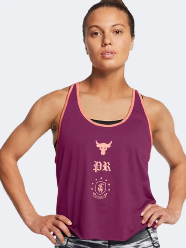 Under Armour Project Rock Badge Of Honor Women Training Tank Purple Flare/Orange playful tank top