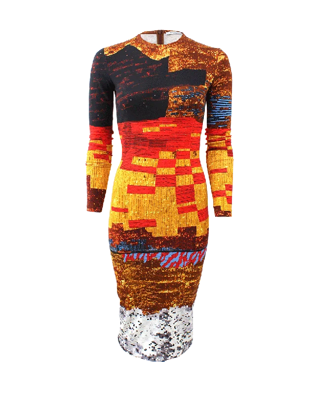 Mosaic Pixel Print Dress Tunics Chic elegant