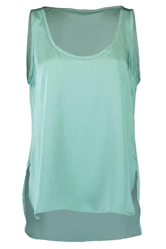 Lightweight Texture Satin Scoop Neck Tank - Sea Green comfortable tank top