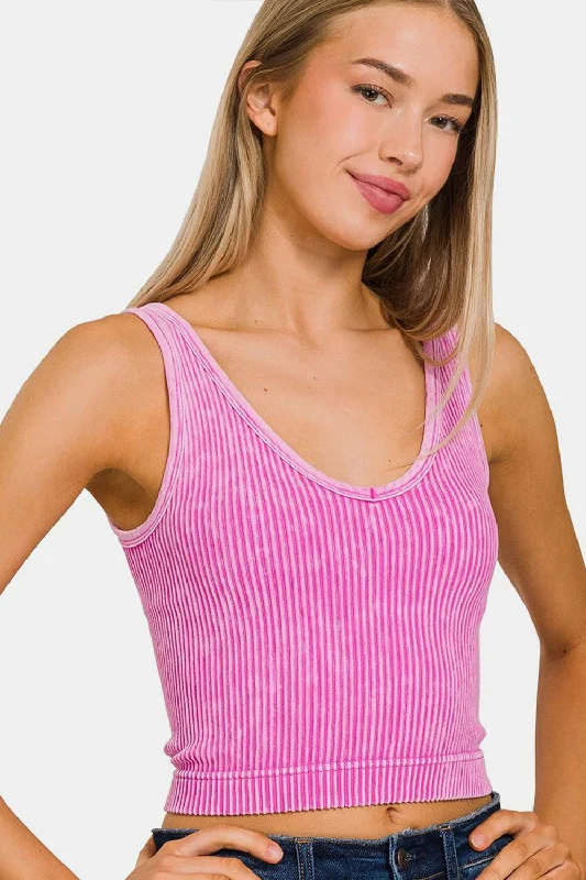 Zenana Washed Ribbed Cropped Tank tie dye tank