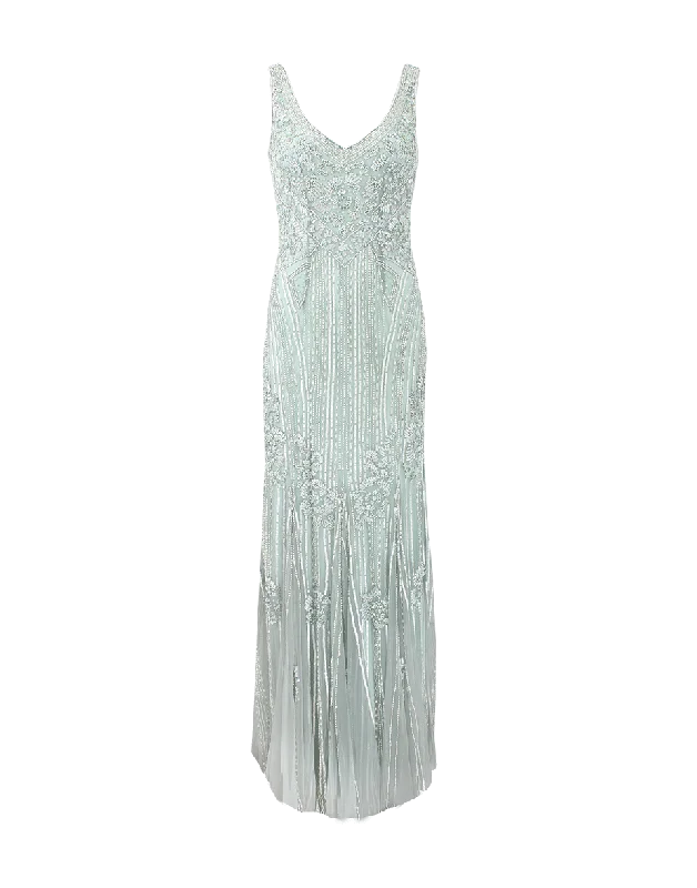 Beaded Column Dress Cowl Neckline Elegant