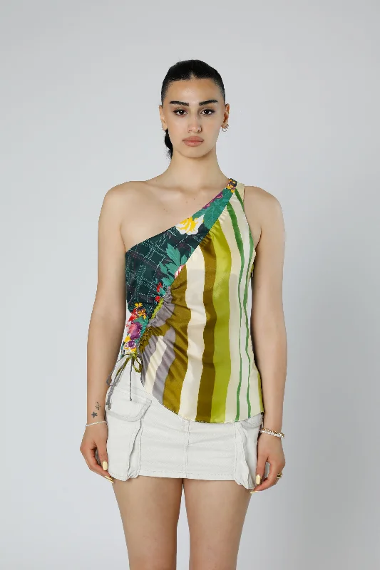 Rework Silk Scarf Ruche Tank - S ivory tank top