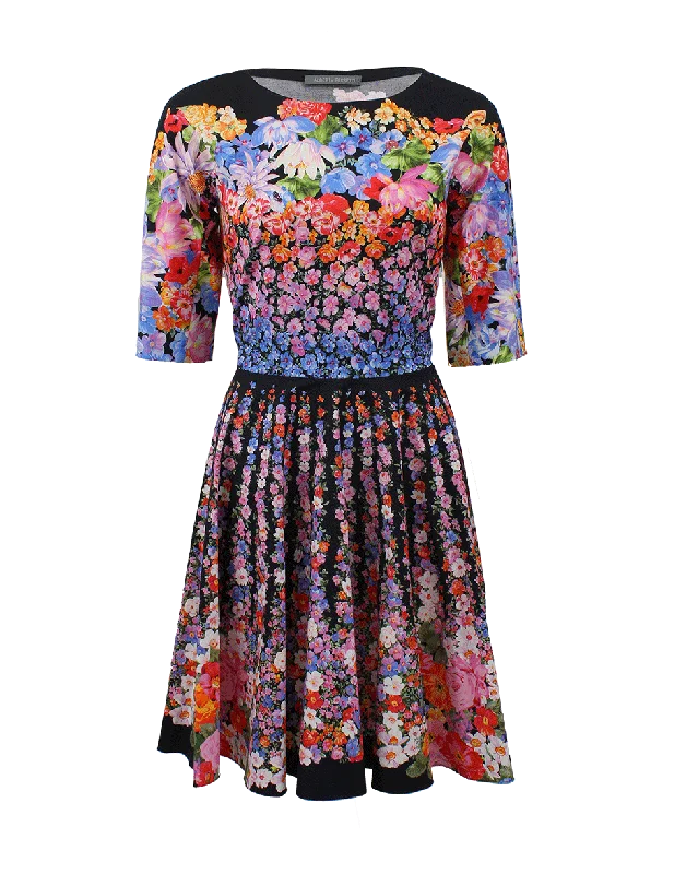 Fitted Waist Floral Dress Tunics Vintage classic