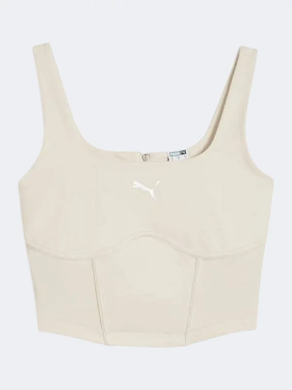 Puma Dare To Gym 2K Corset Women Lifestyle Tank Alpine Snow ivory tank top