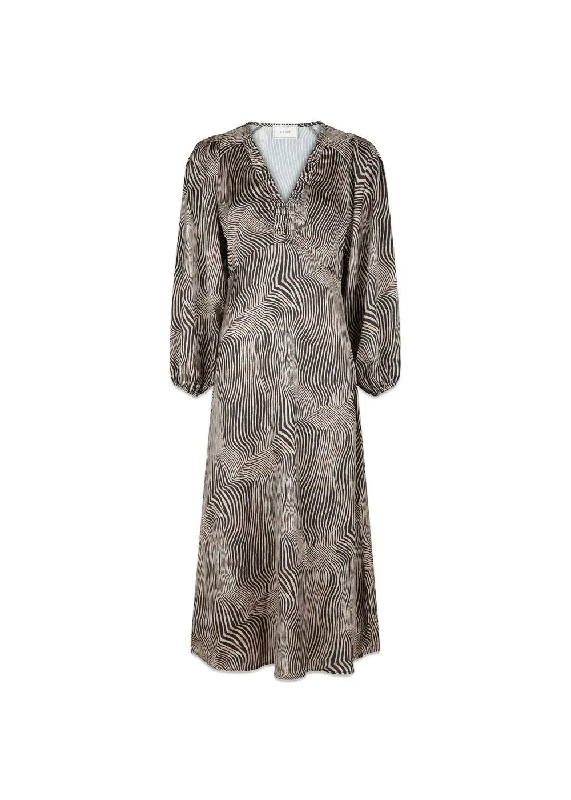 Isobel Floating Wave Dress - Dark Sand Turtleneck Neckline Stylish