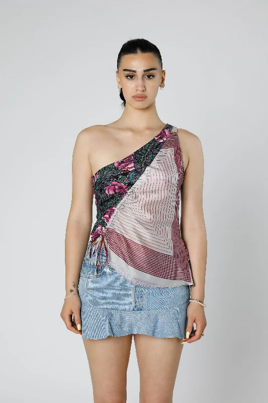 Rework Silk Scarf Ruche Tank - XS black tank top