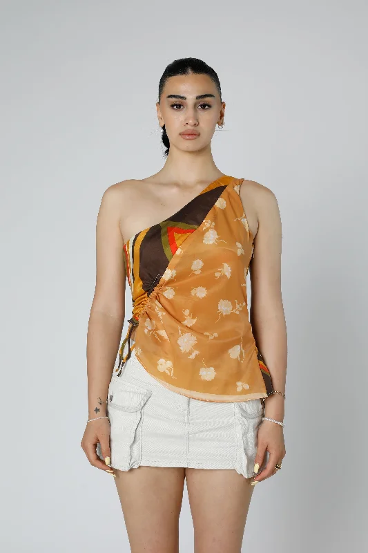 Rework Silk Scarf Ruche Tank - S vibrant tank top