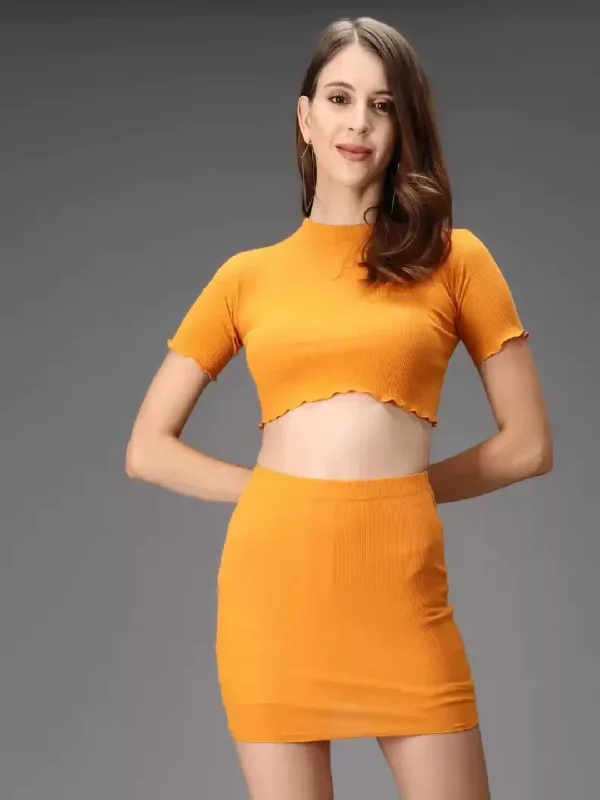TANDUL  Women Two Piece Dress Yellow Dress Tunics Velvet soft