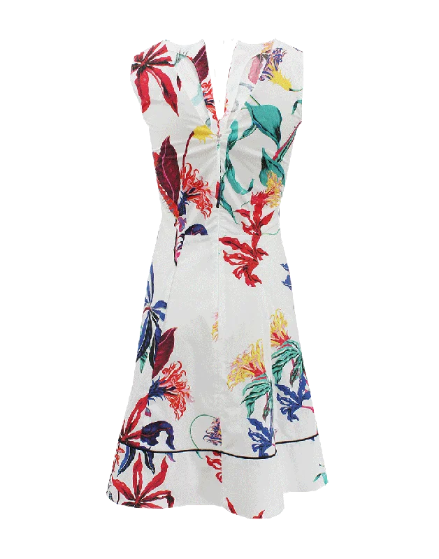 Sleeveless Slit Neck Floral Dress Pencil Office Professional