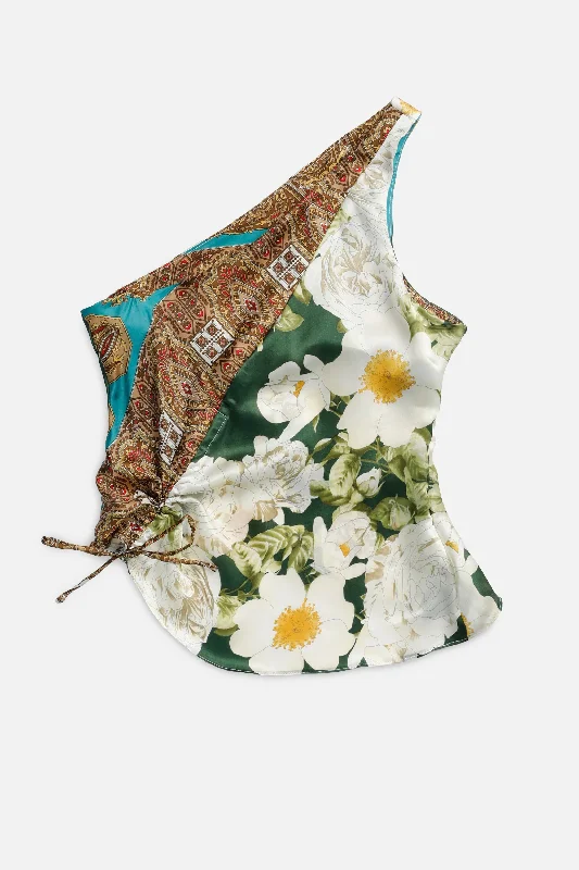 Rework Silk Scarf Ruche Tank - M playful tank top