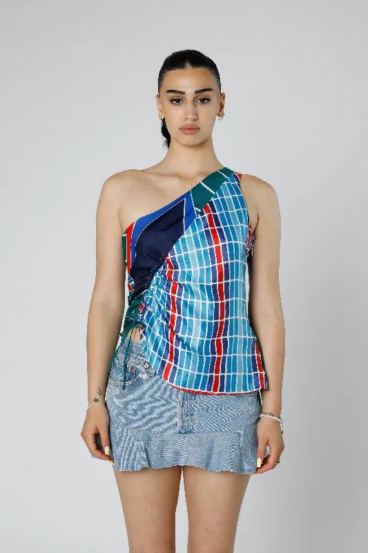 Rework Silk Scarf Ruche Tank - S peach tank top