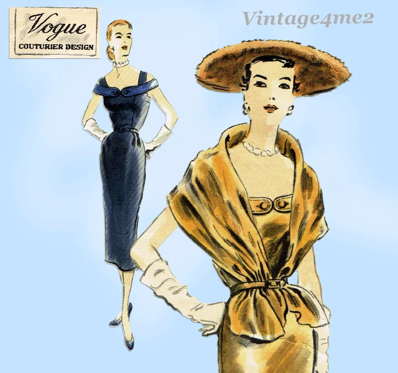 Vogue Couturier 626: 1950s Misses Cocktail Dress Sz 36 B Vintage Sewing Pattern Boat Neckline Classic Vogue Couturier 626: 1950s Misses Cocktail Dress Sz 36 B Vintage Sewing Pattern Boat Neckline Classic