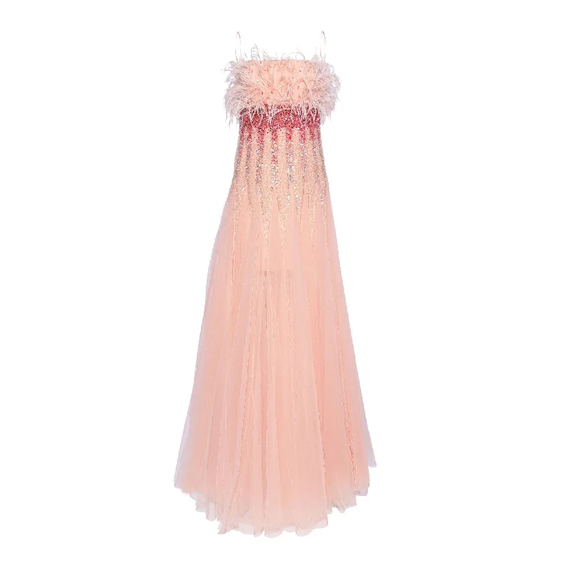 Supria Munjal Dust Peach Long Tulle Dress Tunics Ceremony elegant