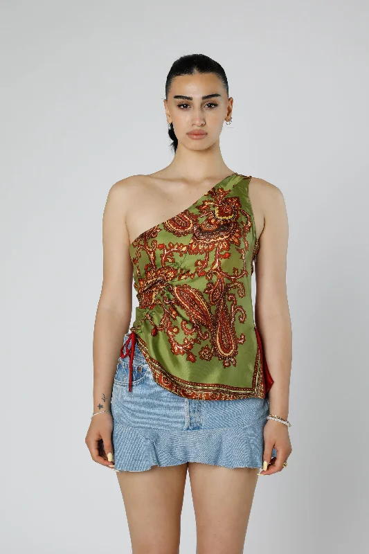 Rework Silk Scarf Ruche Tank - XS beige tank top