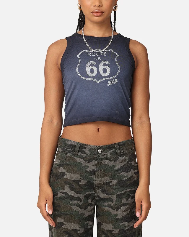 Willie Nelson Women's Route 66 Sunfade Cropped Tank Black Wash gold tank top