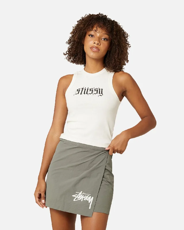 Stussy Women's Rib Tank Top Washed White graphic tank top