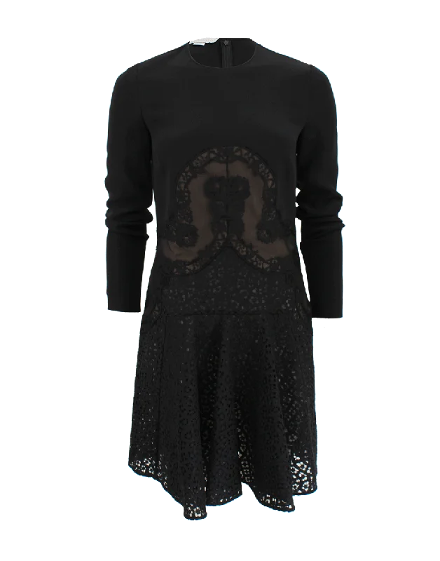 Long Sleeve Flounce Hem Lace Dress Tunic Top Casual