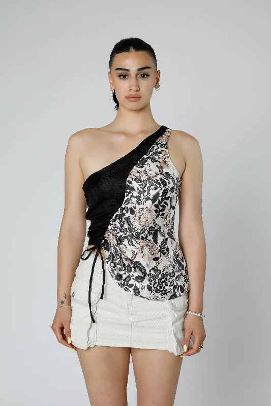 Rework Silk Scarf Ruche Tank - XS white tank top