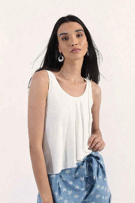 Asymmetric Overlay Tank Top - White teal tank top