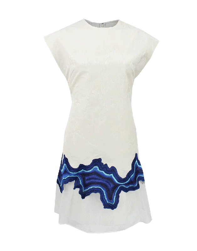 Embroidered Geode Flounce Dress Boatneck Modish Everyday