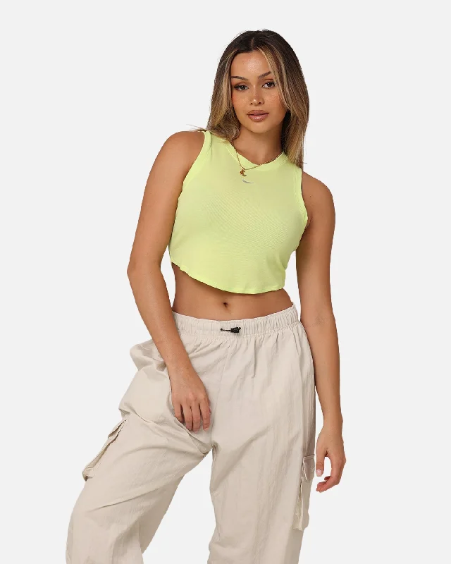 Nike Women's Sportswear Essential Chill Knit Cropped Mini-Rib Tank Light Lemon Twist yoga tank top