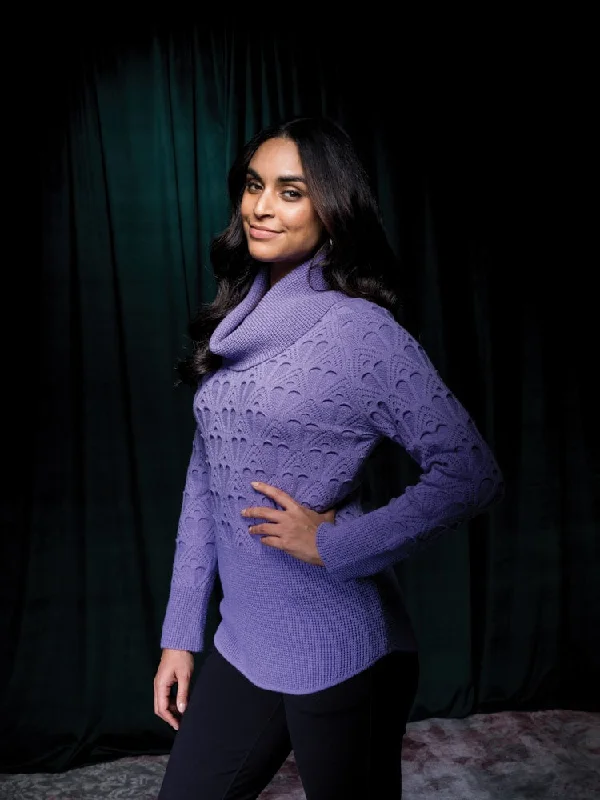 Lavender Turtleneck Sweater Chenille Brocade Lace