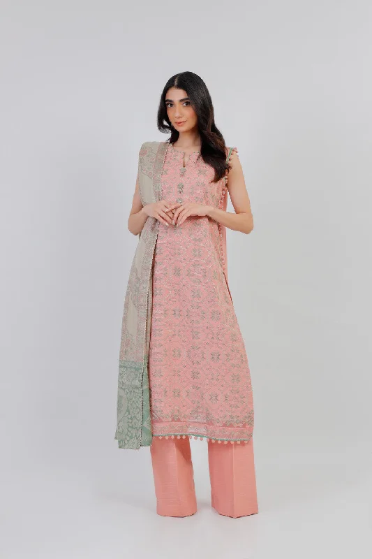 3 Pc Embroidered Khaddar Suit With Shawl Cozy Wool Shawl Scarf