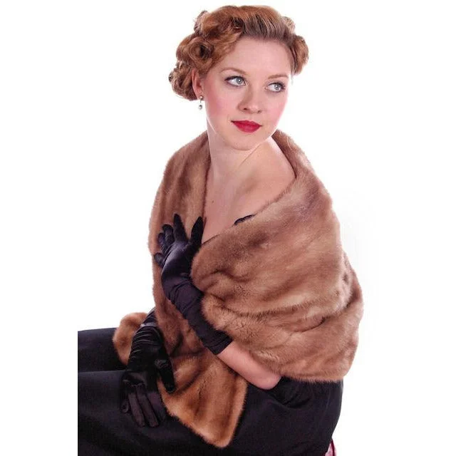 Vintage Mink Stole Autumn Haze Mink  Shawl Collar 1950S Soft Cashmere Shawl Cape