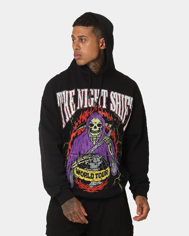 The Night Shift World Tour Hoodie Black Hoodie with Contrast Stitching Detailed Premium The Night Shift World Tour Hoodie Black Hoodie with Contrast Stitching Detailed Premium