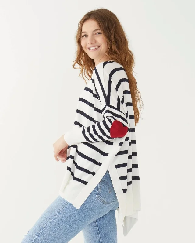 Navy and White Stripe with Red Heart Patch