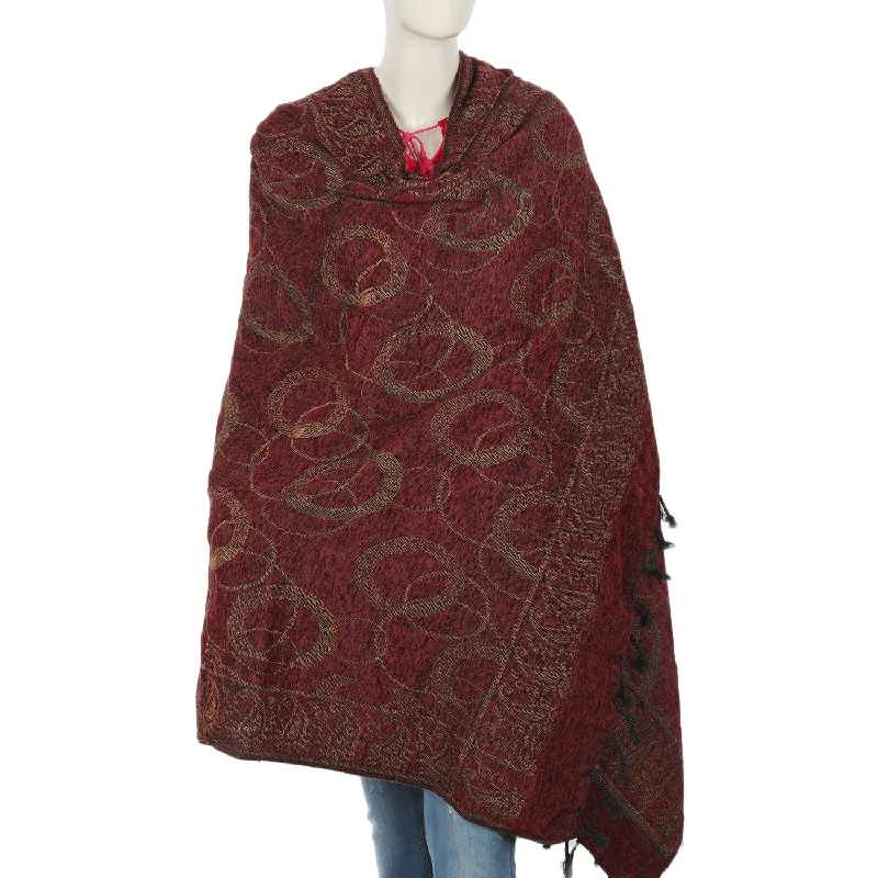 Women's Shawl - Maroon Trendy Embroidered Shawl Wrap