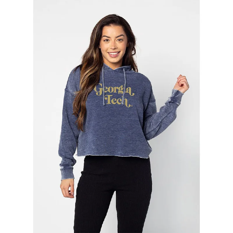 Ladies Georgia Tech Campus Cropped Hooded Sweatshirt Hoodie with Hem Ribbing Snug Secure Ladies Georgia Tech Campus Cropped Hooded Sweatshirt Hoodie with Hem Ribbing Snug Secure