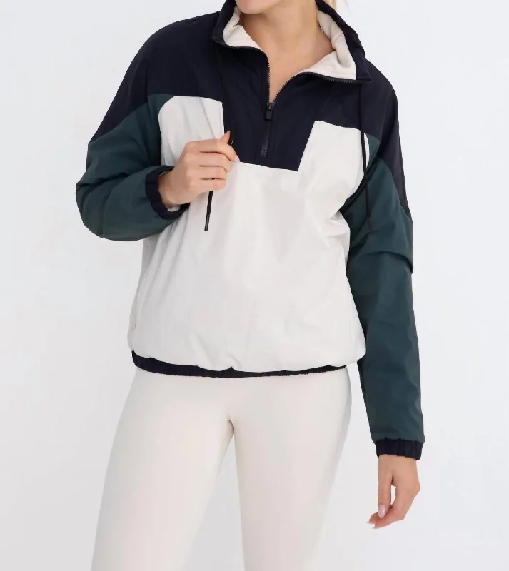 Dash Color Block 1/4 Zip Pullover Jacket In Green dolman Sleeve Top