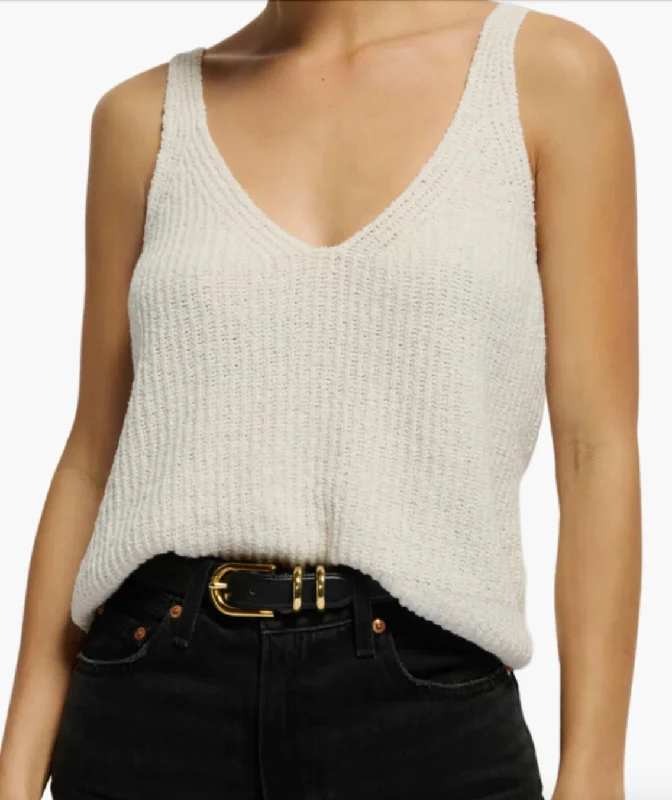 CECE SWEATER TANK IN PORCELAIN Hooded Caped Shawl Collar