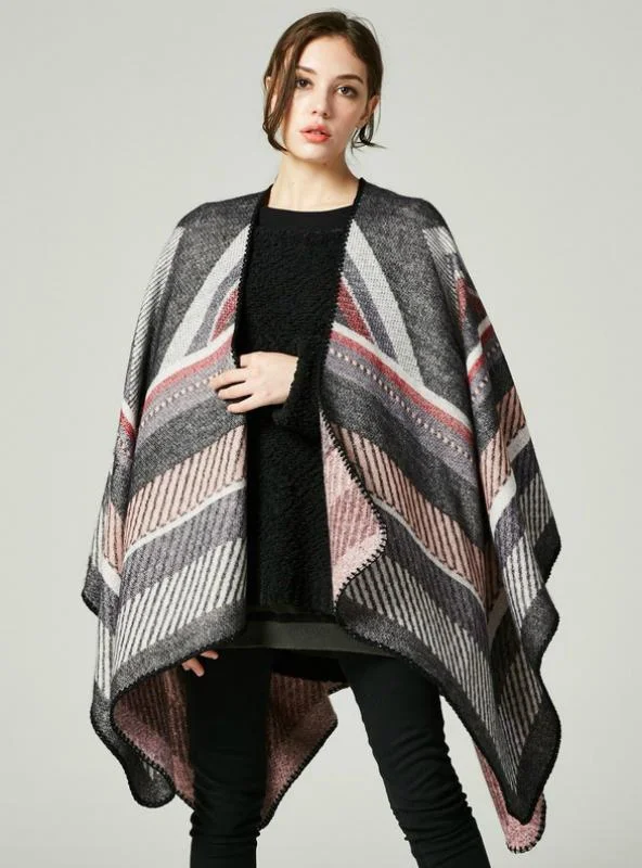 CASHMERE LIKE CAPE LARGE FRAME JACQUARD SPLIT SHAWL Classic Wool Shawl Wrap