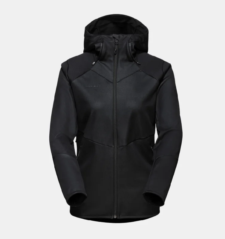 ULTIMATE VI SO HOODED JACKET WOMENS - BLACK Boat Neck Shawl Collar Notched Collar