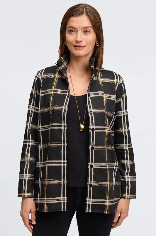 Carolina No Iron Gold & Silver Lurex Plaid Shirt Jacket Fitted Jacket Loose Jacket Oversized Jacket