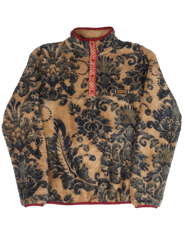 Damask Snap-Button Fleece Jacket Print Jacket Jacquard Jacket Embroidered Jacket