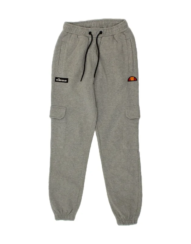 ELLESSE Womens Cargo Tracksuit Trousers Joggers UK 6 XS Grey Cotton Trousers Striped Patterned