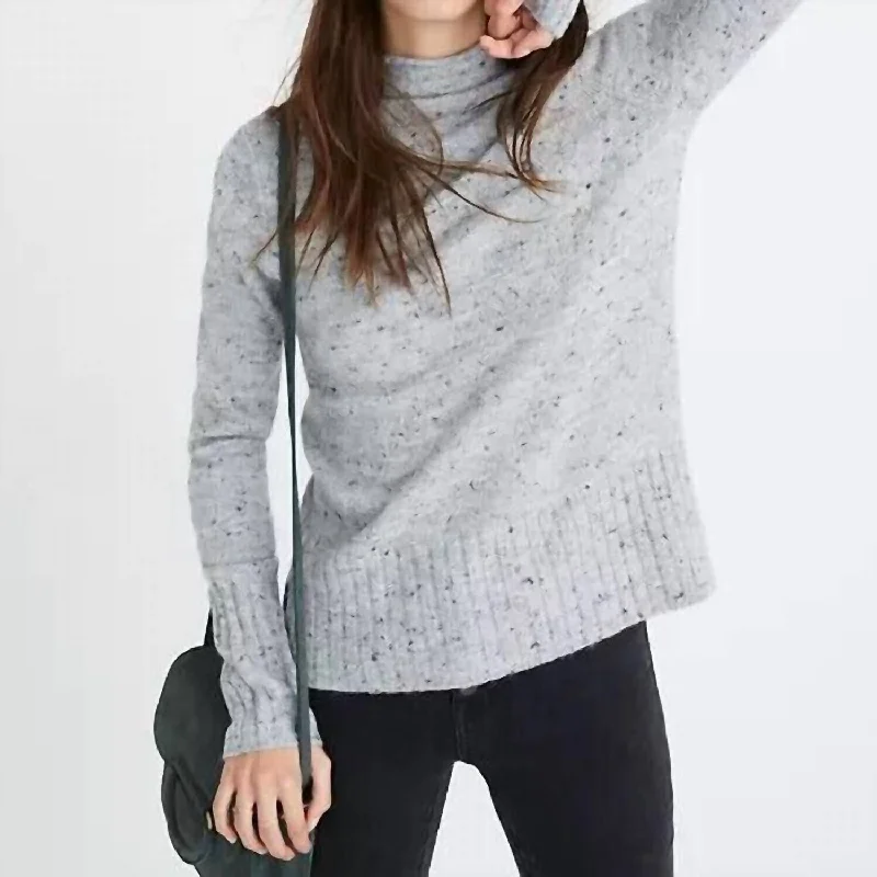 Donegal Inland Turtleneck Wool Pullover In Grey Boxy Neck Sweater