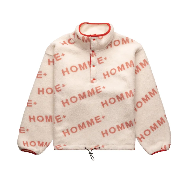 HOMME+ Polar Fleece Logo Pullover Red Ruffle Sleeve Feminine