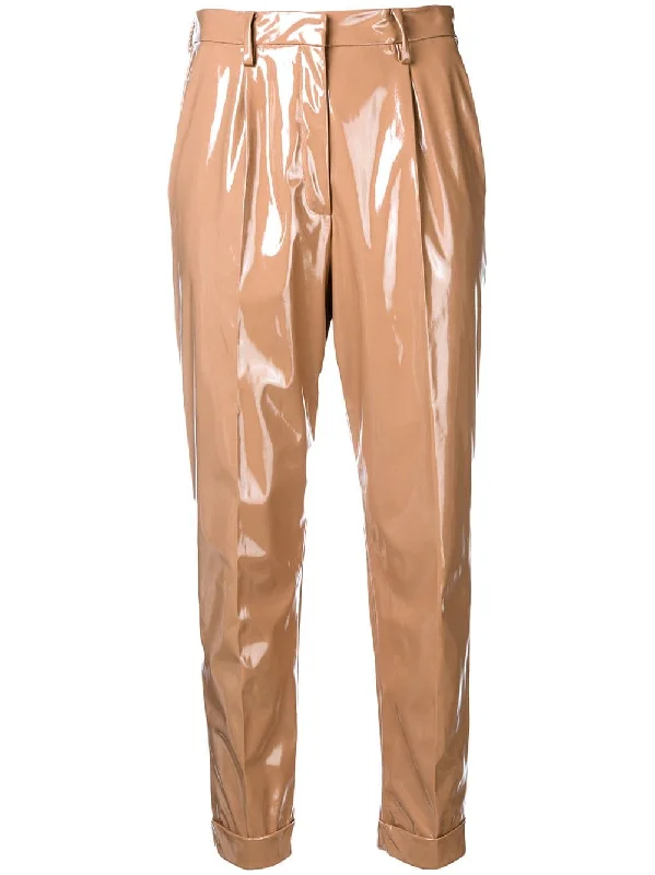 high-waisted shine effect trousers Trousers Elastic Waist Soft