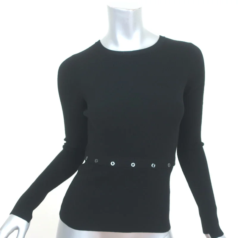 A.L.C. Removable Hem Top Black Ribbed Knit Size Small Crewneck Pullover Set Sleeve Pullover