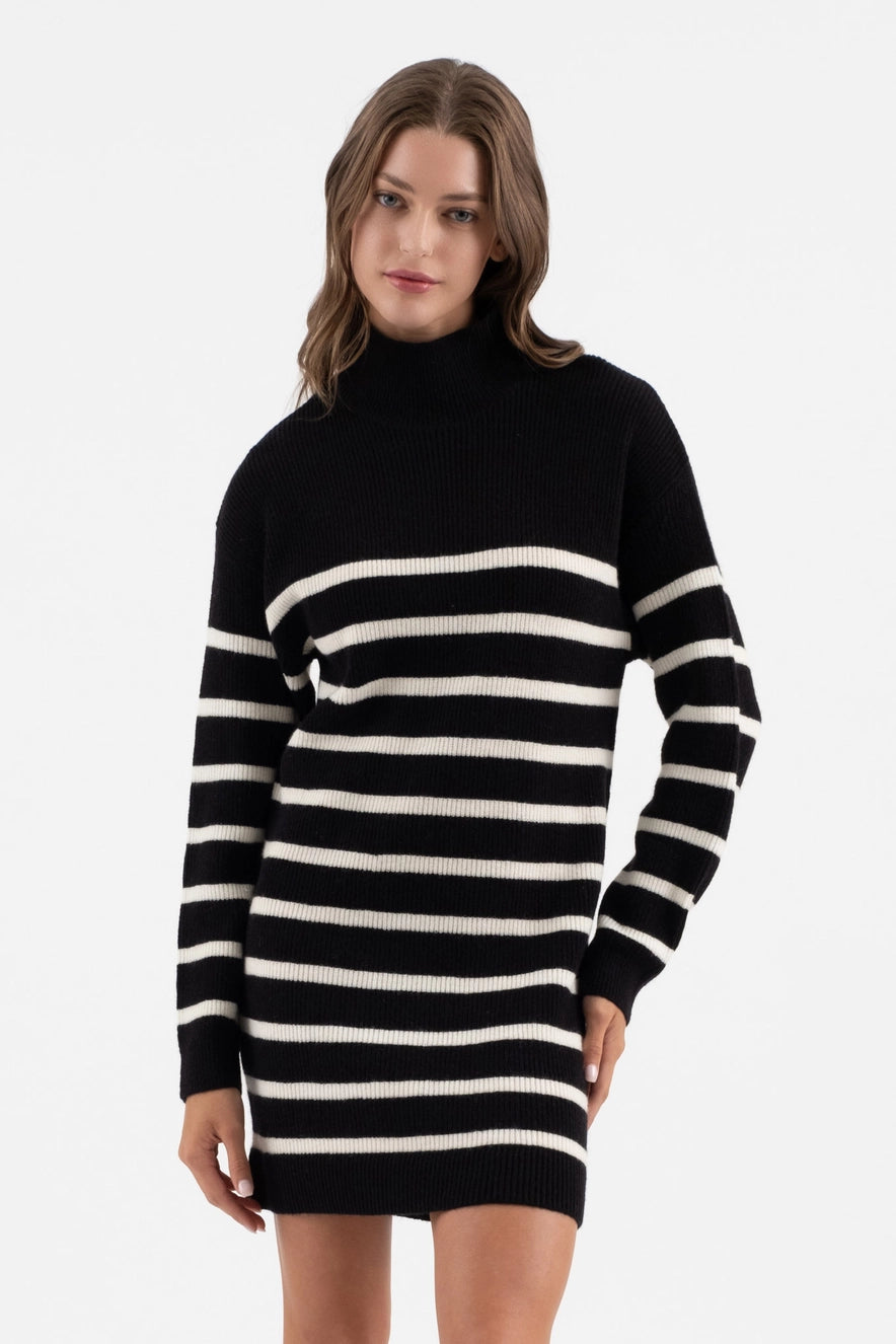 Black Stripe Sweater Dress(231) Casual Formal Business