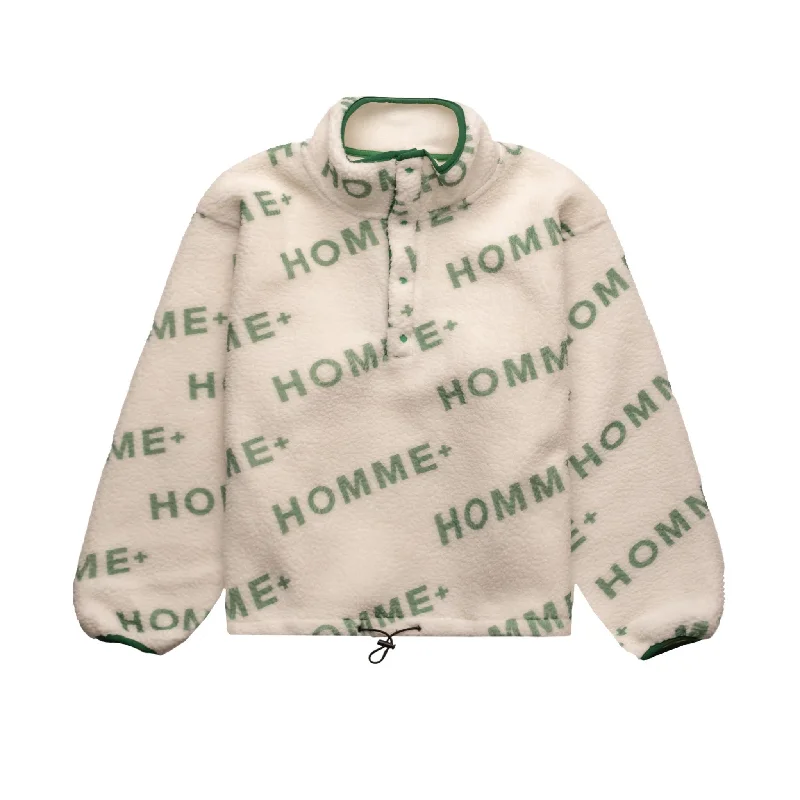 HOMME+ Polar Fleece Logo Pullover Green Puff Sleeve Stylish