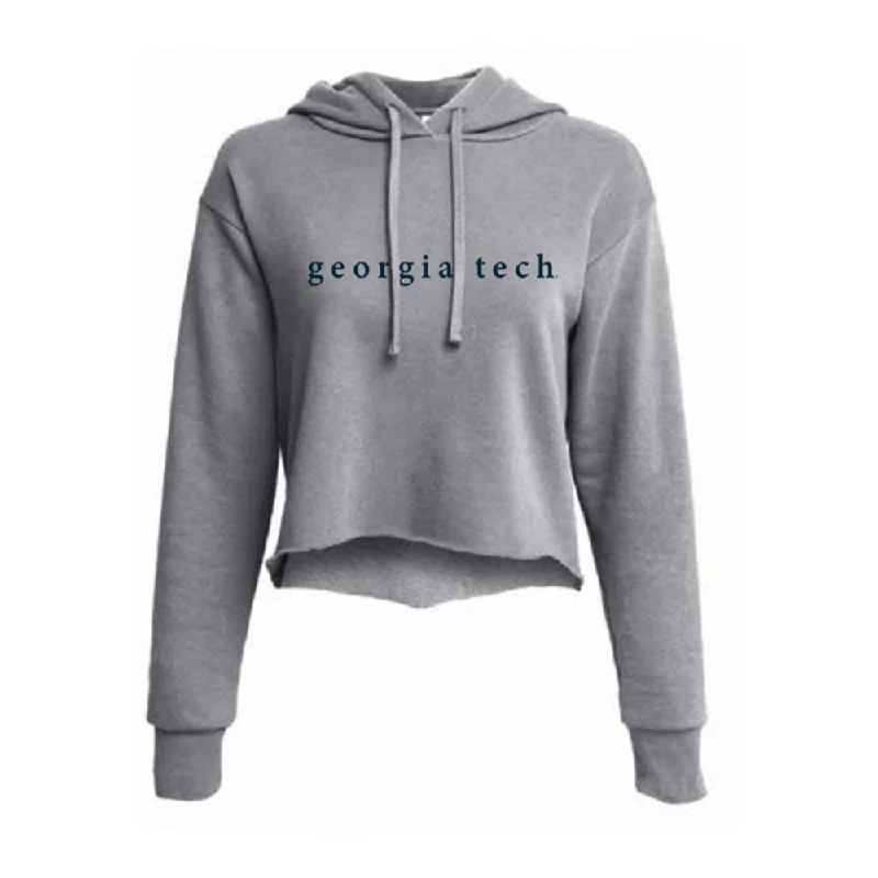 Ladies Georgia Tech Yellow Jackets Hooded Crop Grey Sweatshirt Hoodie with Back Slit Movement Comfort Ladies Georgia Tech Yellow Jackets Hooded Crop Grey Sweatshirt Hoodie with Back Slit Movement Comfort