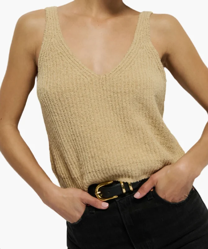 CECE SWEATER TANK IN WARM SAND Collared Crew Neck Turtle Neck