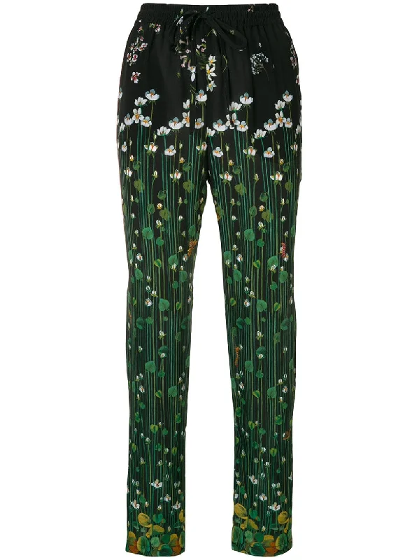 floral embroidered fitted trousers Trousers High Rise Slim Fit